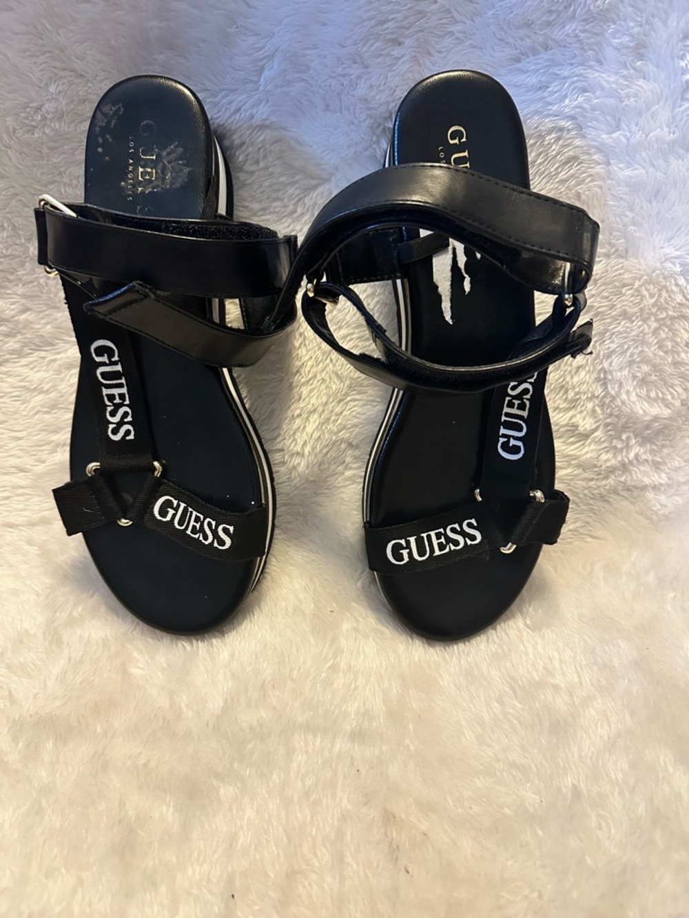 GUESS Black Logo Strap Sandals with Ankle Buckle